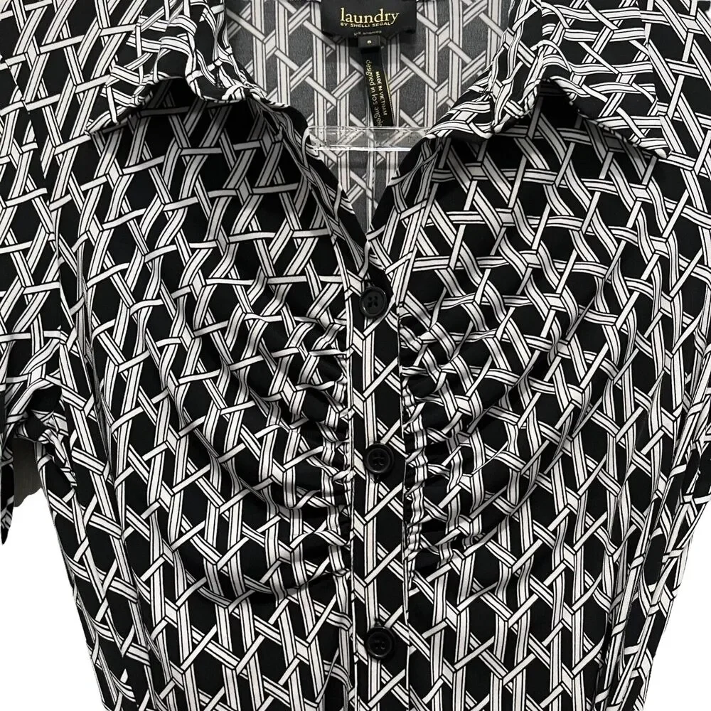 Laundry By Shelli Segal Shirt Dress Career Stretch Knit Belted Ruched Front SZ 6